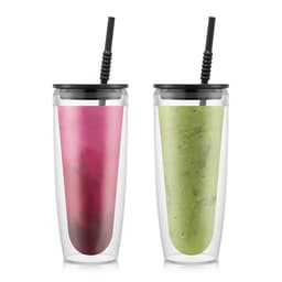 Bodum 2 dobbeltveggede glass,0.7l, 24 oz, med lokk og sugerør PAVINA TO GO 0.7 L