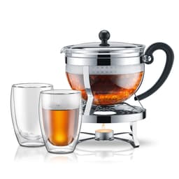Bodum Tekande med plast filter og låg i stål 1.3 l tevarmer og 2 stk. PAVINA dobbeltvægget glas 0.35 l CHAMBORD SET 1.3 L