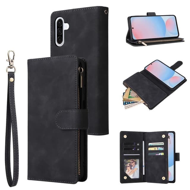 SKALO Samsung A56 5G Zipper PU-Läder Plånboksfodral - Svart