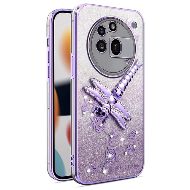 SKALO Nothing Phone (3a) Pro 5G KADEM Dragonfly Glitter Skal - Lila