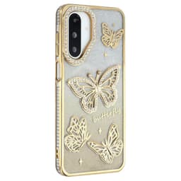 SKALO Samsung A26 5G Butterfly Rhinestones Suojakuori - Kulta