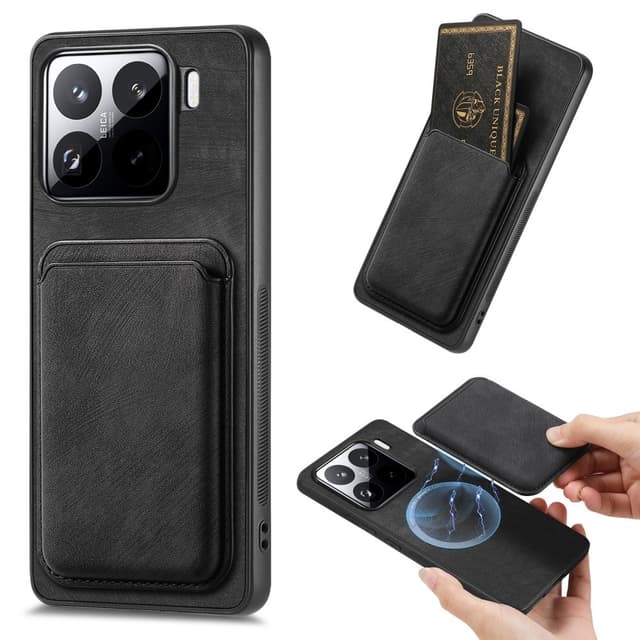 SKALO Xiaomi 15 PU-læder magnetisk kortholder Cover - Sort