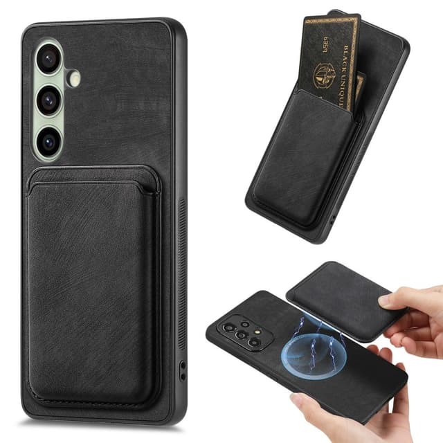 SKALO Samsung A56 5G PU-Läder Magnetisk Korthållare Skal - Svart