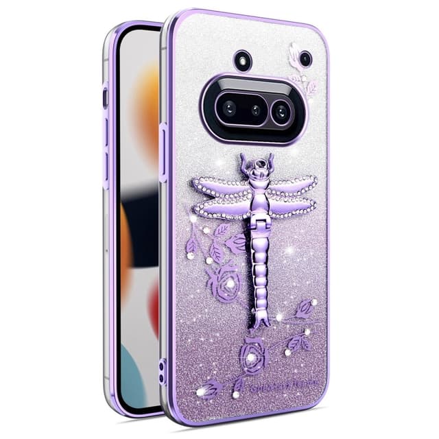 SKALO Nothing Phone (3a) 5G KADEM Dragonfly Glitter Suojakuori - Violetti