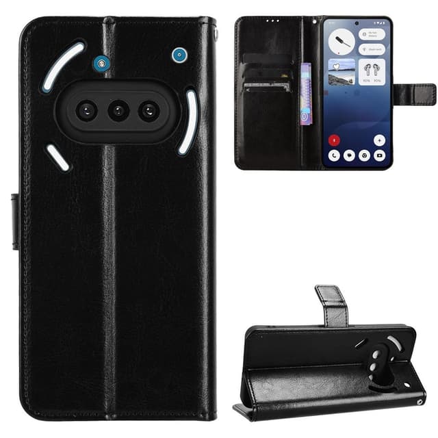 SKALO Nothing Phone (3a) 5G PU-nahka Lompakkokotelo - Musta - Musta