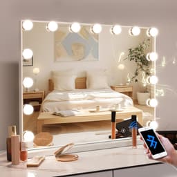 VANITII Hollywood-skådespelerspegel med belysning Bluetooth bord eller väggmonterad metall vit 58x46 cm