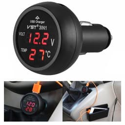 3-i-1 USB-billader med voltmeter og temperaturmåling