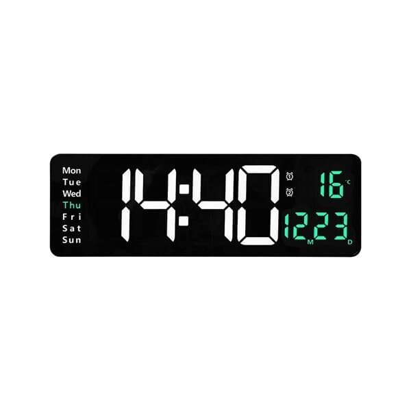 Stor digital veggklokke 38 cm - med temperatur, dato og fjernkontroll