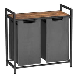 Tvättkorg med 2 fack, avtagbara påsar och förvaringshylla - Brun/Grå