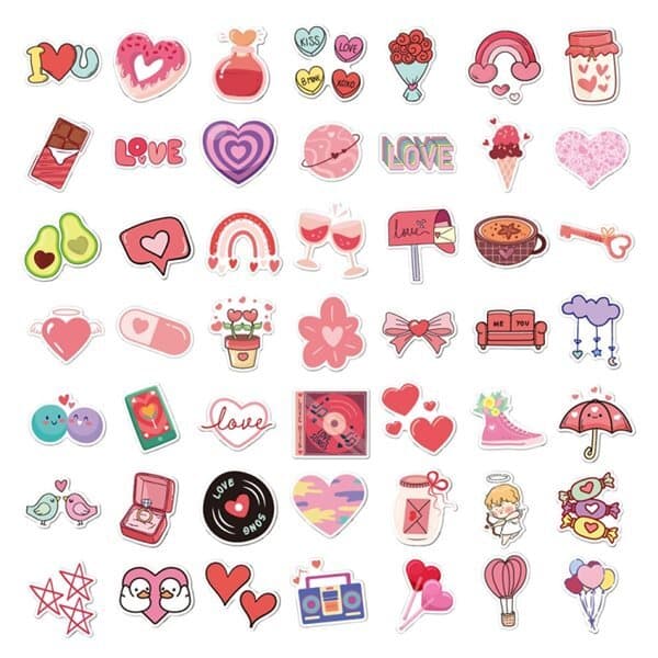 50 store klistremerker i kjærlighetens tegn – Perfekte for Valentinsdag og kjærlighetsgaver
