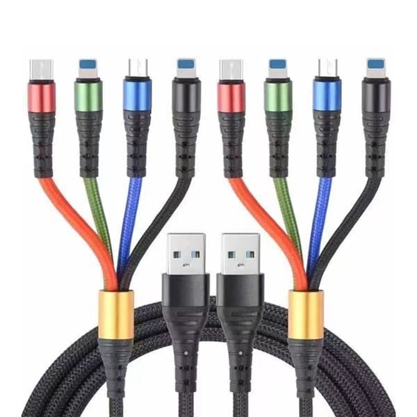 4i1 USB Laddkabel med  Micro-USB,  USB-C & Lightning x2