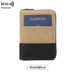 RFID-suojauksella varustettu passipidike ja matkalompakko Khaki + musta