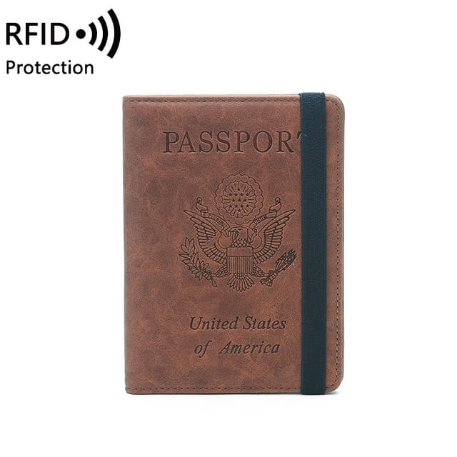 Slank RFID-blokkerende lommebok - Passholder i lær kaffe