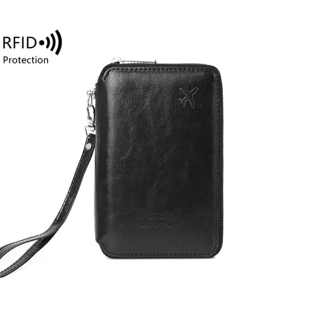Musta PU-nahkainen passi lompakko RFID-suojauksella