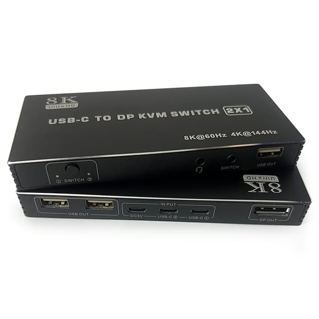 NÖRDIC USB-C KVM-switch 2 till 1 DP 8K60Hz 4K144Hz 3xUSB 1x3.5mm