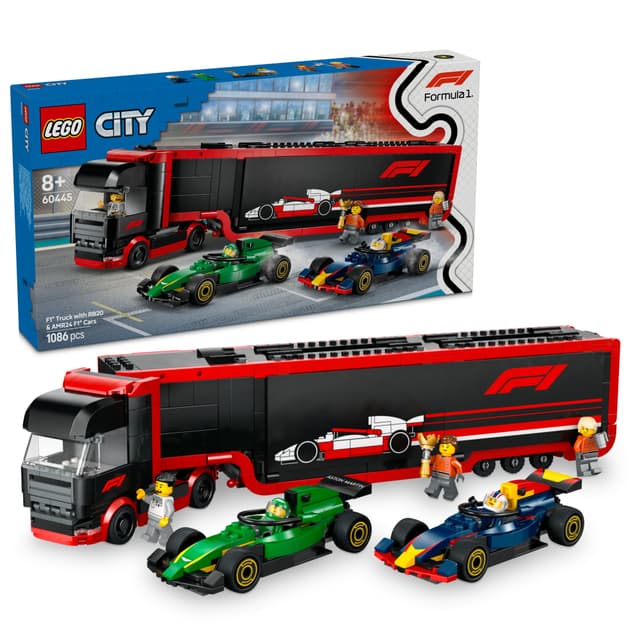 LEGO City F1-lastbil med RB20 og AMR24 F1-biler 60445