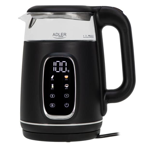 Adler Vattenkokare LED med temperaturkontroll 1,7L - Svart