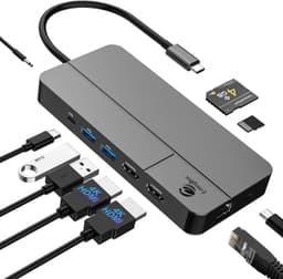 NÖRDIC USB-C Dockningstation 1 till 10 med 2xHDMI 1x4K60Hz/1x4K30Hz 1xPD100W 1xRJ45 GigaLan 1xSD/MicroSD 2xUSB-A 1xUSB-C 1xAudio stöd  MacBook M1, M2, M3, och M4