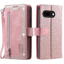 Til Google Pixel 9A Etui med Lynlåslomme og 9 Kortlommer – RoseGold