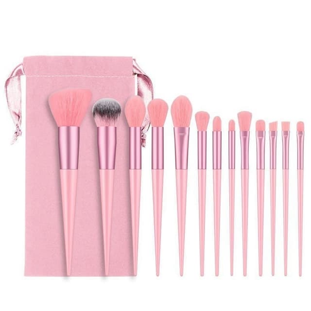 13 stk Makeup Børste Sæt Kosmetiske børster Soft Fiber Foundation Contour - Lyserød