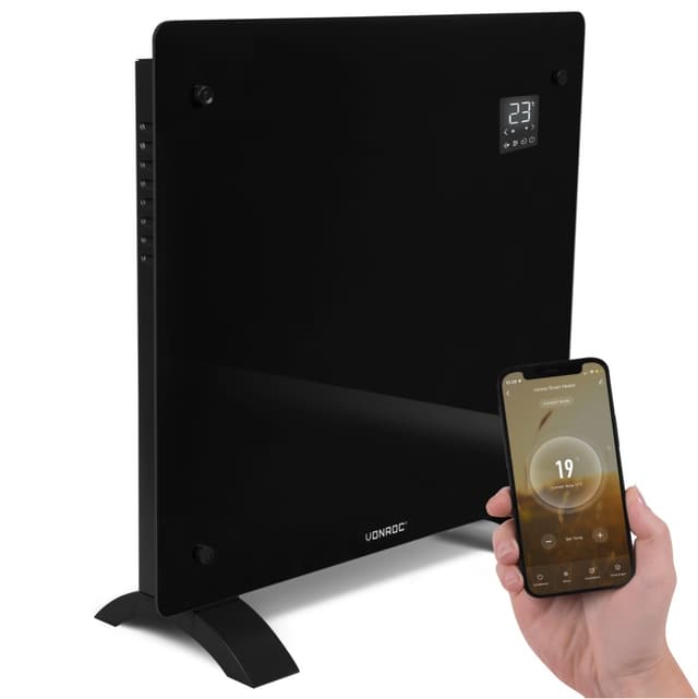 VONROC Lyxigt konvektorelement med glaspanel – 1000W – Svart | Wifi