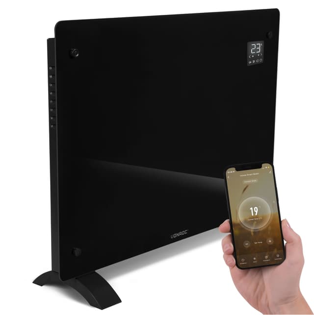 VONROC Lyxigt konvektorelement med glaspanel – 1500W – Svart | Wifi