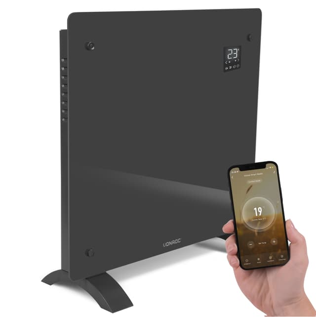 VONROC Lyxigt konvektorelement med glaspanel – 1000W – Grå | Wifi