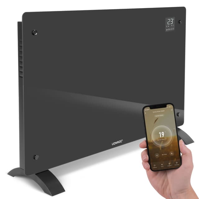 VONROC Radiator - Elradiator - Glas - Luksus - 2000W | WIFI | Grå