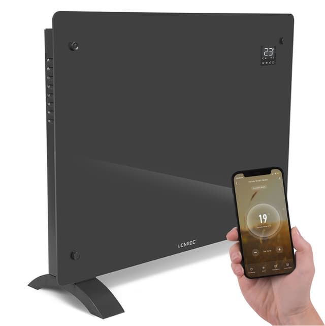 VONROC Radiator - Elradiator - Glas - Luksus - 1500W | WIFI | Grå