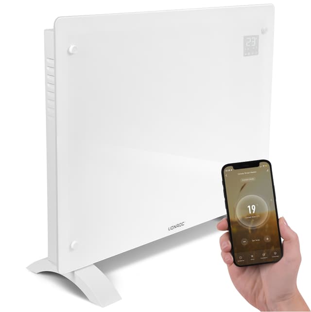VONROC Lyxigt konvektorelement med glaspanel – 1500W – Vit  | Wifi