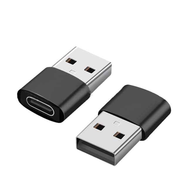 2 pakkauksen USB-C-USB-sovitin tiedonsiirtoon ja lataamiseen Musta
