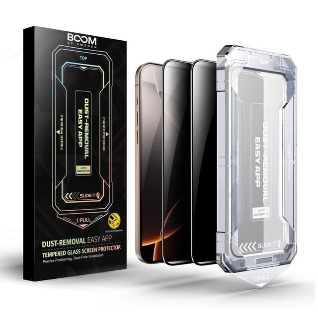 BOOM iPhone 16 Pro Privacy Härdat Glas Skärmskydd 2st
