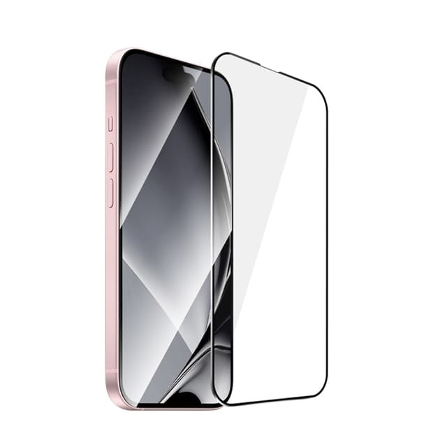 iPhone 15 Plus Härdat Glas Skärmskydd Metall Ram - Svart