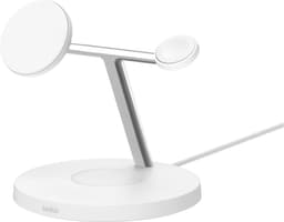 Belkin BoostCharge Pro 3-in-1 Qi2 trådlös laddningsställ (vit)