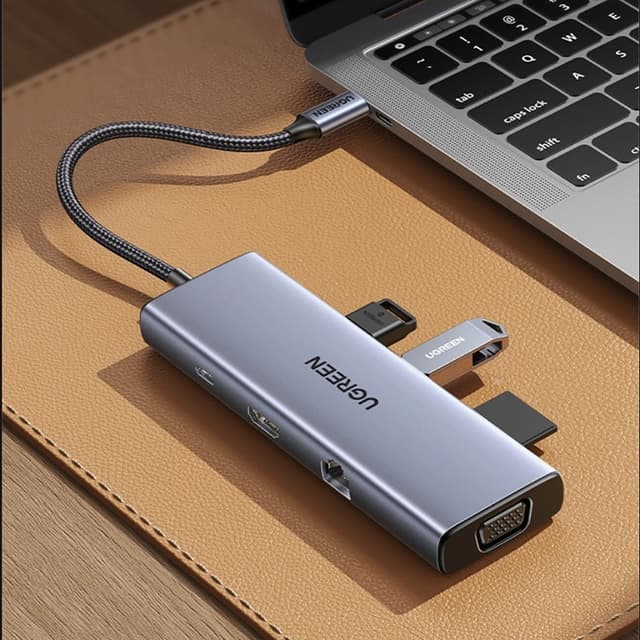 Ugreen HUB Adapter VGA, HDMI, RJ45, USB-C, SD/TF Kortläsare, USB-A