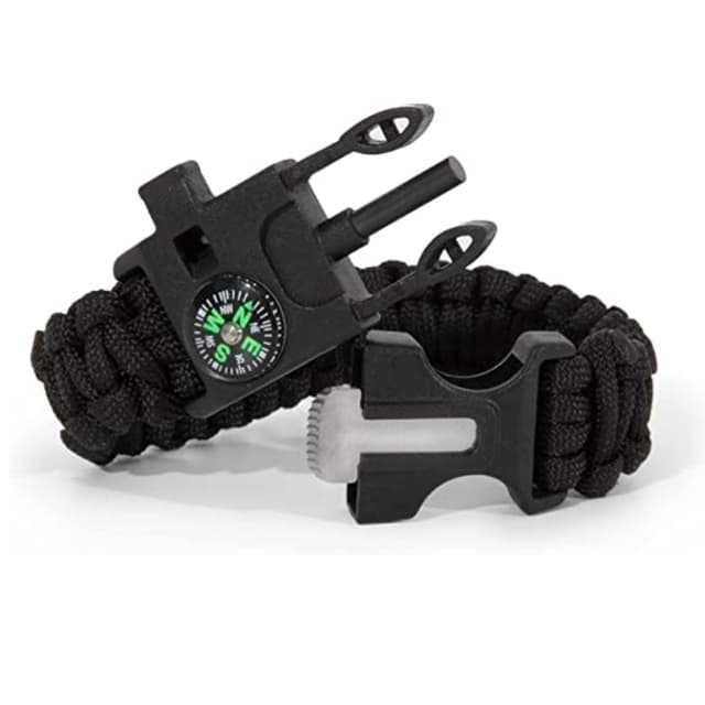Överlevnadsarmband Paracord l Kompass , Visselpipa , Flintbrandstartare - Svart