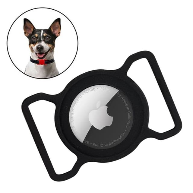 Silikon AirTag hållare halsband till hund & katt - Svart