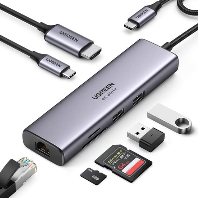 Ugreen 7in1 Multifunktionell USB-C HUB - Grå