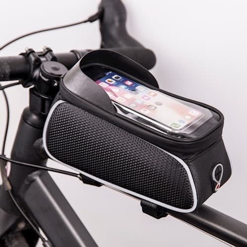 Vattentät cykelramsväska & telefonhållare med skärm, Svart/Vit