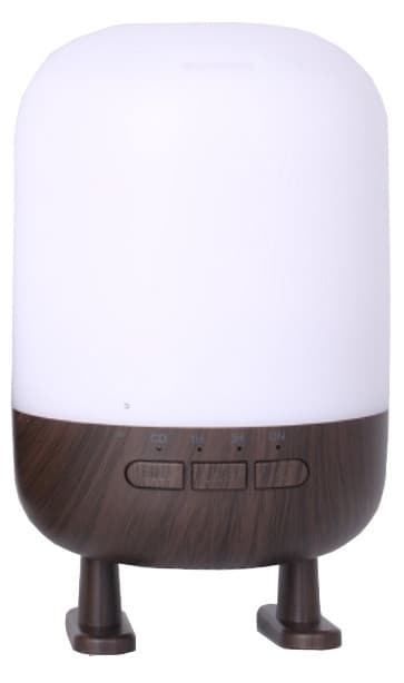 Luftfugter med højttaler og lampe, mørkt trædesign