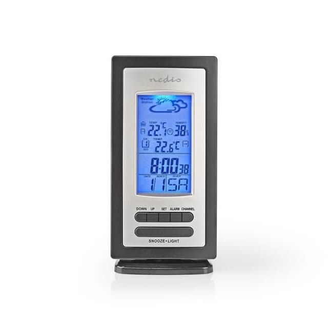 Nedis vejrstation | Indendørs & Udendørs | Inkluderet trådløs vejrsensor | Vejrudsigt | Tidsvisning | LCD Display | Alarmurfunktion