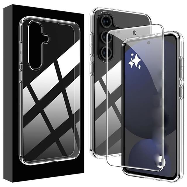 För Samsung Galaxy A26 5G genomskinligt TPU mobilskal + härdat glas