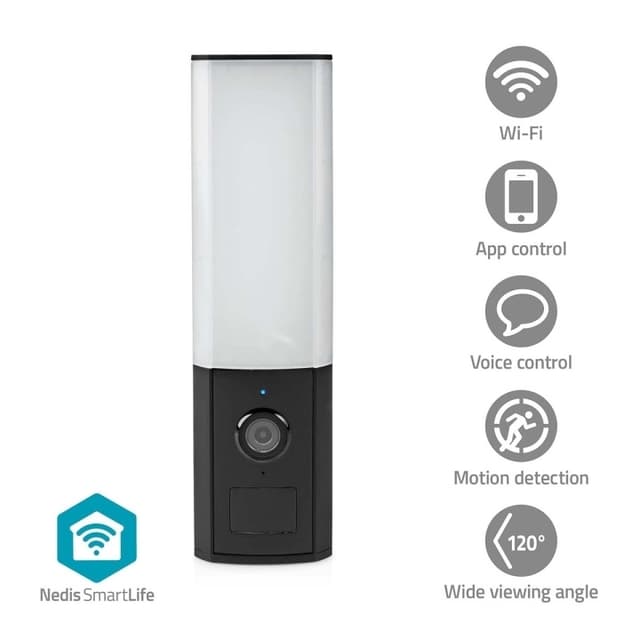 Nedis SmartLife Utomhus Kamera | Omgivande ljus | Full HD 1080p | IP65 | microSD (ingår inte) / Molnlagring (tillval) / Onvif | 100 - 240 V AC | Rörelsesensor | Nattsikt | Svart