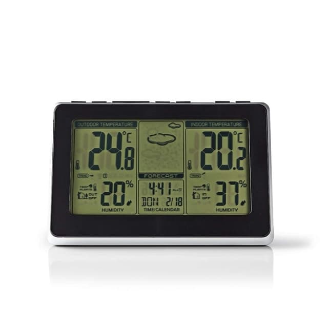 Nedis Väderstation | Inomhus & utomhus | Inklusive trådlös vädersensor | Väderprognos | Tidsdisplay | LCD-skärm | Alarmklockfunktion