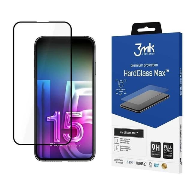 3MK iPhone 15 Plus Härdat Glas Skärmskydd Max - Svart