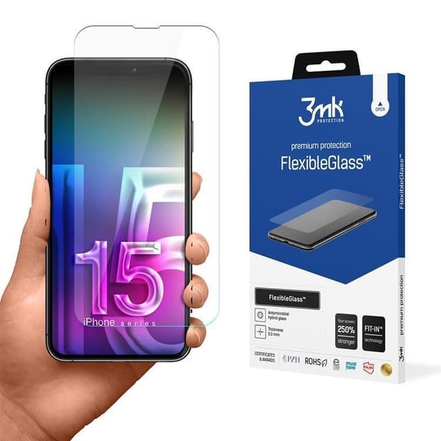 3MK iPhone 15 Hybrid Okrossbart Glas FlexibleGlass