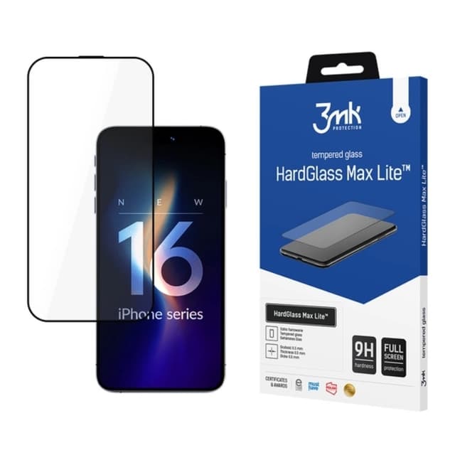3MK iPhone 16 Pro Härdat glas Skärmskydd Max Lite - Svart