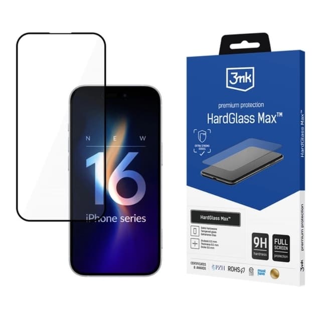 3MK iPhone 16 Härdat glas Skärmskydd Max - Svart