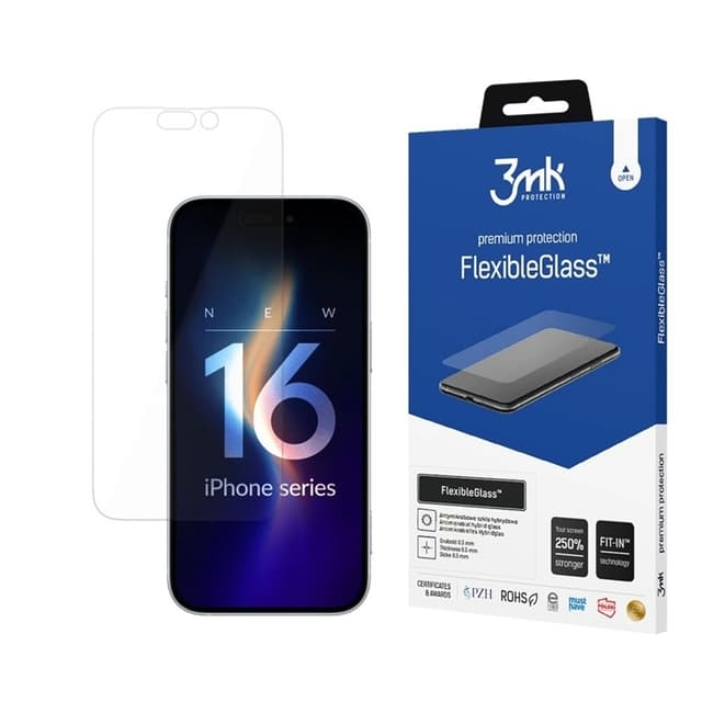3MK iPhone 16 Hybrid Okrossbart Glas FlexibleGlass