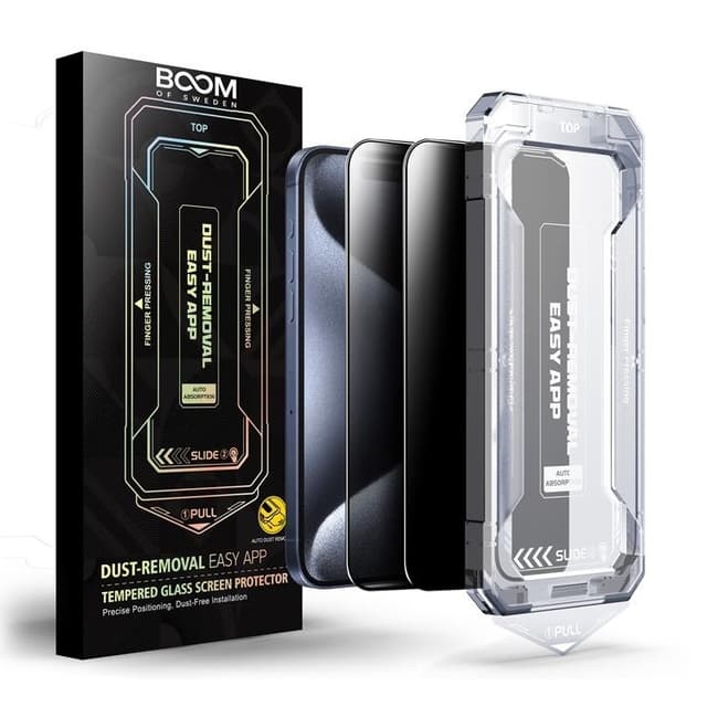 BOOM iPhone 15 Pro Privacy Härdat Glas Skärmskydd 2st